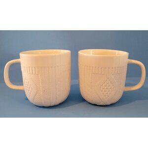 2 Mugs Modern Gourmet Foods Stoneware White Sweater Design Mug Coffee Excellent